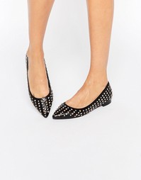 Остроносые балетки с заклепками ASOS LASER - Черный змеиный