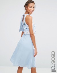 ASOS TALL Multi Cluster 3D Floral Crop Top Midi Dress - Синий
