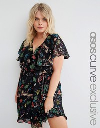 Короткое приталенное платье с цветочным принтом ASOS CURVE - Мульти