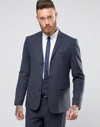ASOS Slim Suit Jacket in Navy Herringbone - Темно-синий