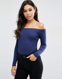 Топ в рубчик с длинными рукавами и открытыми плечами ASOS
