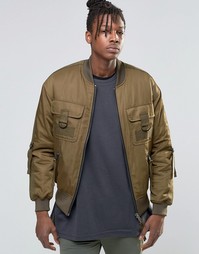 Куртка-пилот цвета хаки с карманами и ремешками ASOS - Хаки