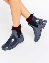Сине-серые блестящие резиновые сапоги челси Hunter Original Refined