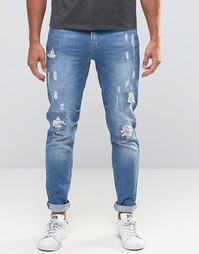 Зауженные джинсы с прорехами Hoxton Denim - Синий