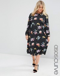 Платье-футляр миди с длинными рукавами и принтом ASOS CURVE - Принт