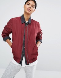 Vila Zip Detail Bomber Jacket - Смуглый портвейн