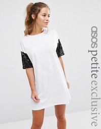 Платье-футболка с пайетками на рукавах ASOS PETITE - Белый