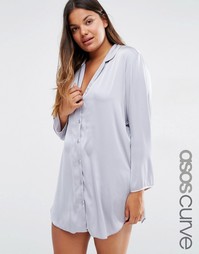 Ночная блестящая оversize-сорочка ASOS CURVE Moss - Серебряный