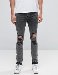 Рваные супероблегающие джинсы с эффектом кислотной стирки ASOS - Серый