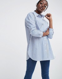 ASOS Oversized Smart Cotton Shirt in Stripe with Curved Hem - Мульти