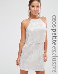 ASOS PETITE Metallic Pleat Mini Dress with Crop Top Layer - Серебряный