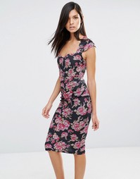 Платье-футляр с цветочным принтом и сборками Vesper - Розовый гобелен