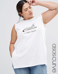 Майка с принтом I Need Space ASOS CURVE - Белый