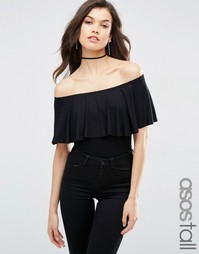 Боди-стринги с открытыми плечами и рюшами ASOS TALL - Черный