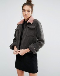 Фактурная байкерская куртка Glamorous - Темно-серый/розовый