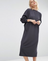Oversize-платье миди в рубчик ASOS - Серый