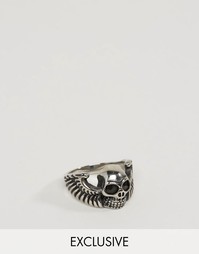 Серебристое кольцо с черепом и крыльями Reclaimed Vintage - Серебряный