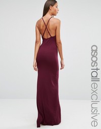 Платье макси с халтером и бретельками сзади ASOS TALL - Burgundy