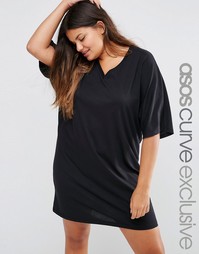 Короткое платье-футболка с рукавами-кимоно ASOS CURVE - Черный