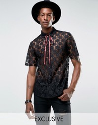 Кружевная рубашка с горловиной на завязке Reclaimed Vintage - Черный