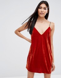 Бархатное цельнокройное платье на бретельках Missguided - Оранжевый