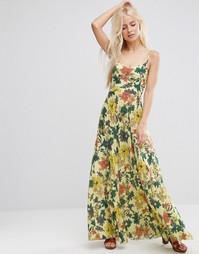 ASOS Occasion Cami Maxi Dress With Pleated Skirt in Yellow Floral Prin