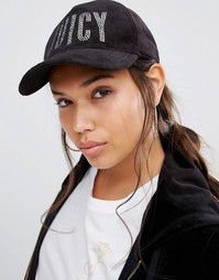 Бархатная бейсболка с отделкой стразами Juicy Couture - Угольно-черный