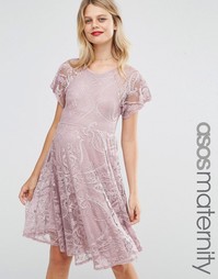 Кружевное приталенное платье для беременных с рукавами-бабочка ASOS Ma