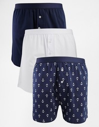 3 пары трикотажных боксеров с якорями ASOS - СКИДКА 20% - Синий