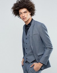 Темно-синий супероблегающий пиджак с узором гусиная лапка ASOS