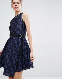 Платье в клетку с поясом Sportmax Code - 002 navy