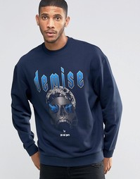 Свободный свитшот с принтом ASOS - Темно-синий