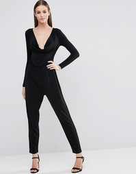 Трикотажный комбинезон со свободным воротом и длинными рукавами ASOS
