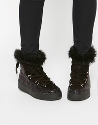 Ботильоны с искусственным мехом ASOS AUTO DRIVE - Black glitter