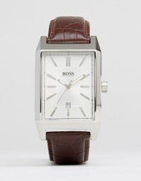 Часы с кожаным коричневым ремешком и квадратным циферблатом Hugo Boss