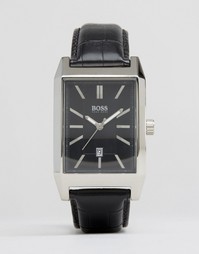 Черные часы с кожаным ремешком и квадратным циферблатом Hugo Boss