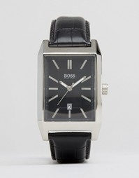 Черные часы с кожаным ремешком и квадратным циферблатом Hugo Boss