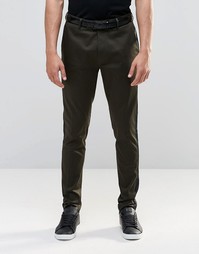 ASOS Super Skinny Smart Trousers With Side Panel - Хаки