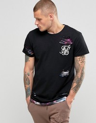 Двухслойная футболка с потертостями SikSilk - Черный