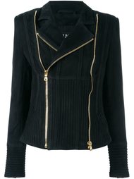 ribbed accent biker jacket Balmain