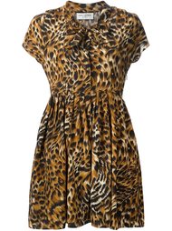 tiger print pleated skirt dress Saint Laurent