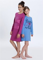 Ночная рубашка (2 шт.), Размеры  128/134-176/182 (фиолетовая орхидея/голубой) Bonprix