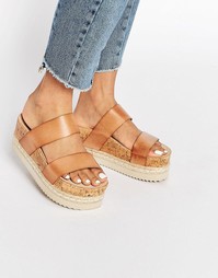 Шлепанцы на пробковой танкетке Carvela - Светло-коричневая кожа