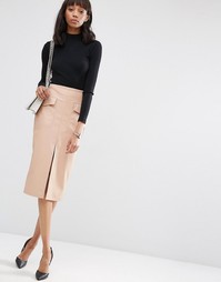 Полиуретановая юбка-карандаш с карманами и разрезом спереди ASOS