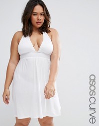 Трикотажное пляжное платье мини с завязкой на шее ASOS CURVE - Белый