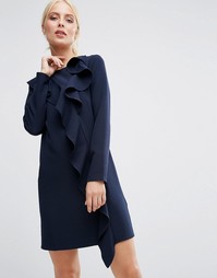 Цельнокройное платье с длинными рукавами и оборкой спереди ASOS