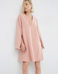 Платье мини с V-образным вырезом ASOS WHITE - Blush