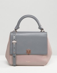 Кожаная сумка-тоут в стиле колор блок Ted Baker - Gunmetal