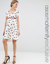 Платье для беременных в горошек с ремнем ASOS Maternity