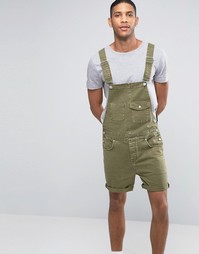 Джинсовый комбинезон‑шорты цвета хаки ASOS - Хаки